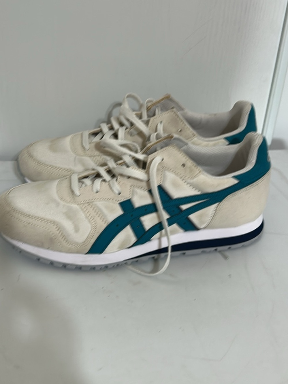ASICS Men's Cream and Teal Classic Lace-Up Sneakers